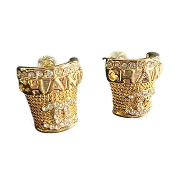 Gold CHANEL Crystal Ice Bucket Stud Earrings Autumn 2023 (CHXX015) - Picture 3 of 6